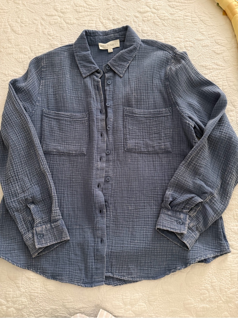 Women's Blue Button-Down Gauze cotton Shirt